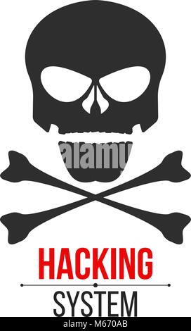 Totenkopf auf weißem Hintergrund. Der Hacker gehackt das System. Internetkriminalität. Web Programmierung. Symbol in einem flachen Stil. Vector Illustration Stock Vektor