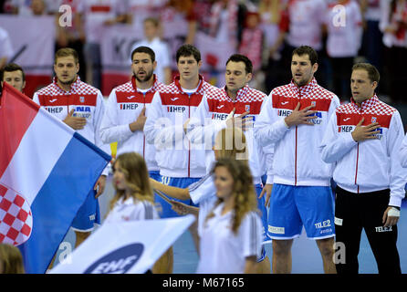 CRACOV, Polen - 27 Januar, 2016: Männer EHF European Handball Federation EURO 2016 Tauron Arena Krakau Polen Kroatien o/p: Kroatien Stockfoto