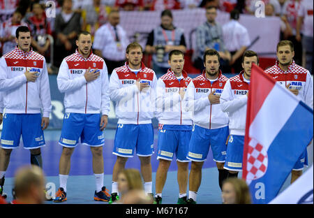 CRACOV, Polen - 27 Januar, 2016: Männer EHF European Handball Federation EURO 2016 Tauron Arena Krakau Polen Kroatien o/p: Kroatien Stockfoto