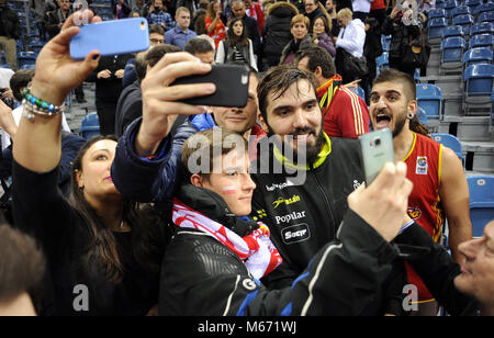 CRACOV, Polen - Januar 29, 2016: Männer EHF European Handball Federation EURO 2016 Krakau Tauron Arena Spanien Kroatien o/p: Stockfoto