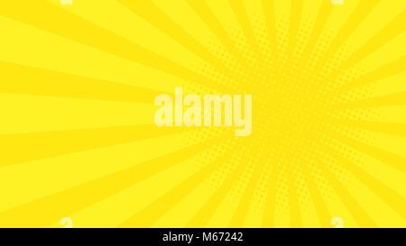 Zusammenfassung Hintergrund mit cartoon Strahlen der Farbe Gelb. Vorlage für Ihre Projekte. Die Karikatur Sonne. Halbton Wirkung. Flat Style. Vector Illustration Stock Vektor