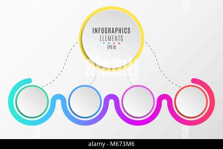 Moderne Infografiken für Business Projekte. Ein Diagramm, um ihre Arbeit zu zeigen. Realistisches Papier Kreise und Objekte mit Schatten. Bunte Vektor illustratio Stock Vektor