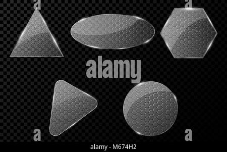 Flachglas Objekte mit einem cyber Muster von Hunderten. Eine Reihe von leeren Banner für Ihre Projekte. Hi-tech-Design. Brillantes, klares Glas. Vektor illus Stock Vektor