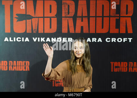 Madrid, Spanien. 28 Feb, 2018. Alicia Vikander besucht die 'Tomb Raider' Fotoshooting bei Santo Mauro Hotel, am 28. Februar in Madrid, Spanien 2018. | Verwendung weltweit/picture Alliance Quelle: dpa/Alamy leben Nachrichten Stockfoto