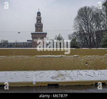 Mailand, Italien - Mar 1st, 2018: ungewöhnlich kalten und schneereichen Tagen durch ein Phänomen namens "Tier aus Streiks im Osten' Mailand, Lombardei, Italien Quelle: Alexandre Rotenberg/Alamy leben Nachrichten Stockfoto