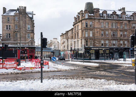 Glasgow, Schottland, Großbritannien. 1. März, 2018. Ruhigen Straße im Stadtzentrum von Glasgow als Tier aus dem Osten zerschlägt Schottland Kredit: Tony Clerkson/Alamy leben Nachrichten Stockfoto