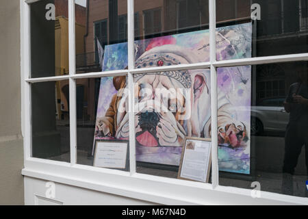 New Orleans, FEB 21: Kunst Arbeiten zeigen im Fenster am Feb 21,2018 in New Orleans, Louisiana Stockfoto