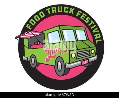 Essen Truck Cartoon Vector Illustration. Design für Essen Truck Festival Plakat oder Werbung mit Vector Abbildung: Essen Fahrzeug mit offenem Fenster. Stock Vektor