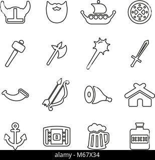 Viking Symbole dünne Linie Vektor Abbildung Stock Vektor