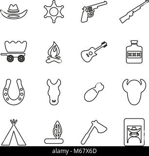 Wild West Symbole dünne Linie Vektor Abbildung Stock Vektor