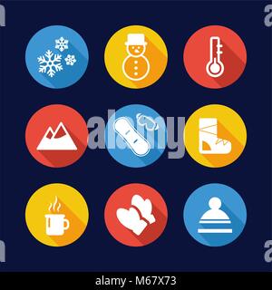 Winter Symbole flache Design Kreis Stock Vektor