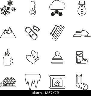 Winter Symbole dünne Linie Vektor Abbildung Stock Vektor