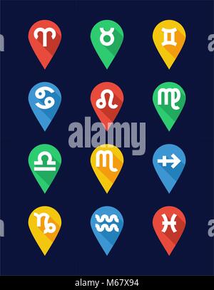 Sternzeichen Symbole flache Design Pin Stock Vektor