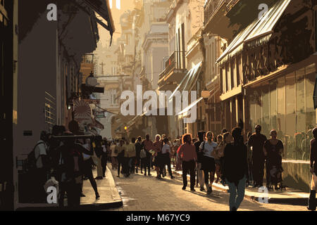 Havanna Straße bei Sonnenuntergang Stockfoto