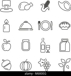 Thanksgiving oder Familienurlaub Abendessen Symbole dünne Linie Vektor Abbildung Stock Vektor