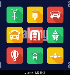 Transport Icons flache Bauweise Stock Vektor