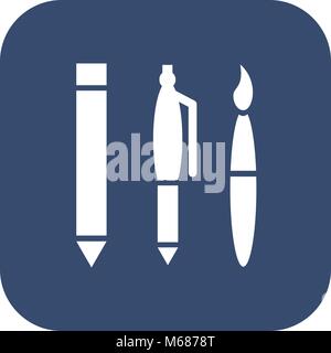 Bürobedarf Symbol. Feder, Stift und Pinsel. Vector Illustration Stock Vektor