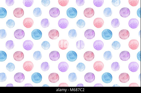 Aquarell Polka Dots Muster. Blau und Rosa Kreisen Hintergrund Stockfoto