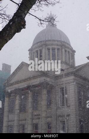 Seine Majetsy's Theater. Tier aus dem Osten, Schnee, Sturm Emma. Aberdeen, Schottland, Großbritannien. Stockfoto