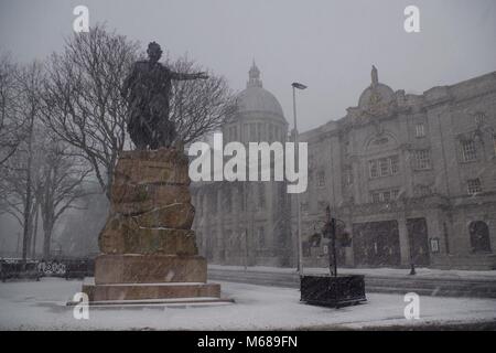 Seine Majetsy's Theater. Tier aus dem Osten, Schnee, Sturm Emma. Aberdeen, Schottland, Großbritannien. Stockfoto