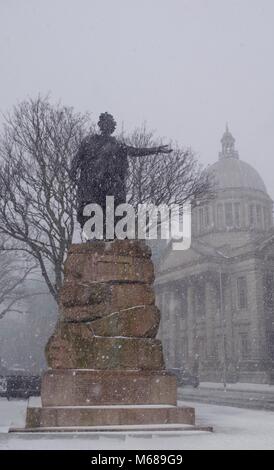 Seine Majetsy's Theater. Tier aus dem Osten, Schnee, Sturm Emma. Aberdeen, Schottland, Großbritannien. Stockfoto