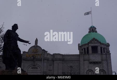 Seine Majetsy's Theater. Tier aus dem Osten, Schnee, Sturm Emma. Aberdeen, Schottland, Großbritannien. Stockfoto