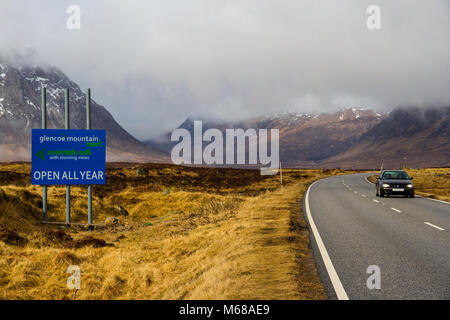 Zeichen für Glencoe Mountain Resort in Schottland. Stockfoto