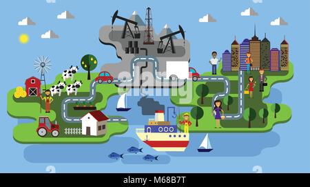 Stadt Hof und Gewinnung von Öl Stock Vektor