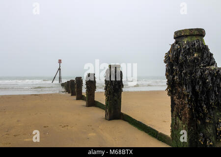 Yaverland Strand an einem nebligen Tag im März, Sandown, Isle of Wight, Großbritannien Stockfoto