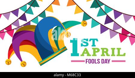 Hofnarr Hut Girlande festlich Fahne - April Fools Day Vector Illustration Stock Vektor