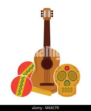 Viva Mexico Gitarre Schädel maracas Vector Illustration Stock Vektor