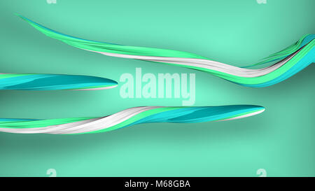 Eine beeindruckende 3D-Abbildung der mehrfarbigen Anschläge in den grauen Hintergrund. Sie sind Weiß, Grün, und Blau. Sie bewegen sich horizontal wie s Stockfoto