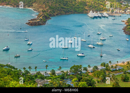 Blick auf English Harbour von Shirley Heights Antigua West Indies Stockfoto