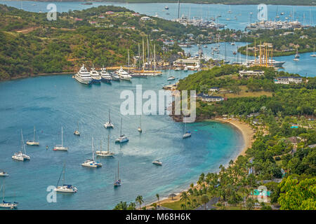 Blick auf English Harbour von Shirley Heights Antigua West Indies Stockfoto