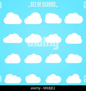 Eingestellt. Sammlung von Licht der weißen Wolken im blauen Himmel. Vector Illustration in einem flachen Stil. EPS8 Stock Vektor