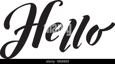 Hallo - hand Schriftzug Inschrift zu Winter Urlaub Design, schwarze und weiße Tinte Kalligraphie Stock Vektor