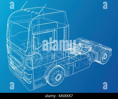 Eurotrucks auf blauem Hintergrund isoliert. Die Bereitstellung von Fahrzeug Layout für Corporate Brand Identity Design. Ansicht von oben. Tracing Abbildung der 3d. EPS 10 Vector Format. Stock Vektor