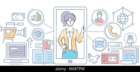 Soziale Medien - moderne Linie Design Illustration Stock Vektor