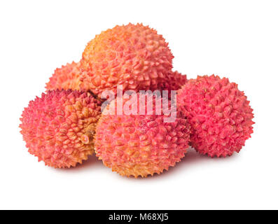 Stapel von lychees Früchte auf weißem Hintergrund Stockfoto