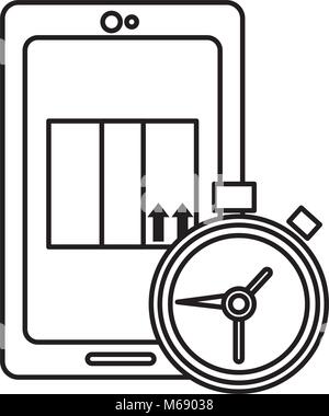 Line Smartphone mit Box Paket und Chronometer Zeit Stock Vektor