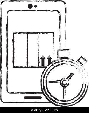 Grunge Smartphone mit Box Paket und Chronometer Zeit Stock Vektor