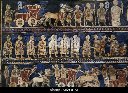 Standard der Ur. Mosaik von Shell, rote Kalkstein und Lapislazuli. Royal Friedhof, Irak. 2600 v. Chr.. British Museum. Stockfoto