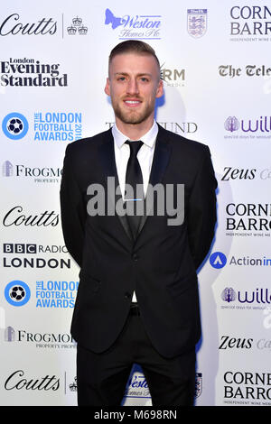 Daniel Bentley kommt zu den London Football Awards 2018 bei Battersea Evolution, London. Stockfoto