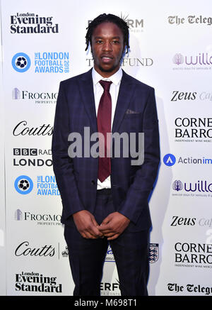 Romaine Sawyers bei der Ankunft für die London Football Awards 2018 bei Battersea Evolution, London. Stockfoto