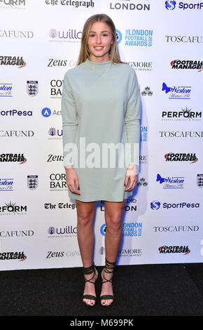 Leah Williamson kommt zu den London Football Awards 2018 bei Battersea Evolution, London. Stockfoto