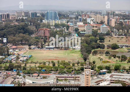 Luftbild der Innenstadt von Nairobi, Kenia und Uhuru Park Stockfoto