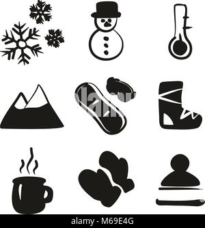 Winter Symbole Freehand füllen Stock Vektor