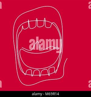 Wide Open schreienden Mund - Durchgehende Linie zeichnen Stock Vektor