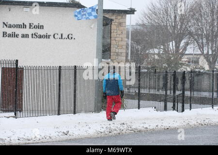 Dublin, Irland. 1. März, 2018. Bild aus Dublin, Irland unter Status Rot Schlechte Wetterbedingungen während der bis zu Sturm Emma bauen. Dublin Erfahrungen schweren Schnee und Blizzard Bedingungen während der Zeit der schlechtes Wetter. Die artic Wetter sind im Volksmund als "Tier aus dem Osten" bezeichnet. Credit: Brendan Donnelly/Alamy leben Nachrichten Stockfoto