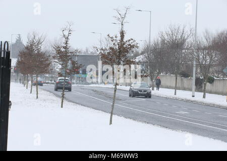 Dublin, Irland. 1. März, 2018. Bild aus Dublin, Irland unter Status Rot Schlechte Wetterbedingungen während der bis zu Sturm Emma bauen. Dublin Erfahrungen schweren Schnee und Blizzard Bedingungen während der Zeit der schlechtes Wetter. Die artic Wetter sind im Volksmund als "Tier aus dem Osten" bezeichnet. Credit: Brendan Donnelly/Alamy leben Nachrichten Stockfoto